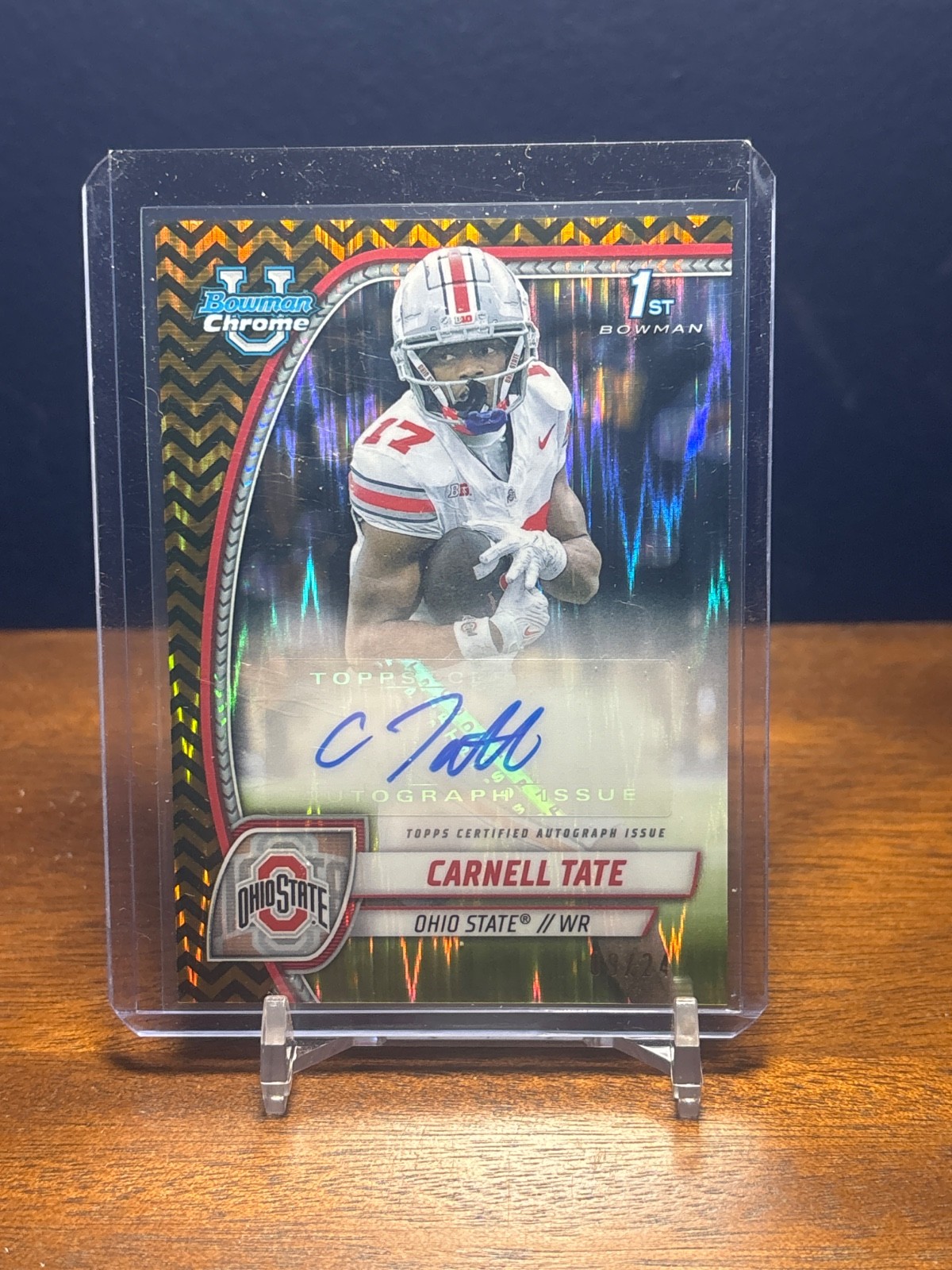 2024 Bowman Chrome University Carnell Tate Black Gold Stealth Refractor Auto /24