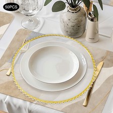50 Pack Clear Charger Plate 13 Inch Plastic Serving Plate Beaded Dinner Charger