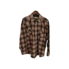Jesse James Work Wear Shirt Mens Xl West Coast Choppers Brown  Plaid Pearl Snap