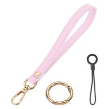 7 Inch Wristlet Strap PU Leather with Gold Ring Lanyard for Clutch Pink 