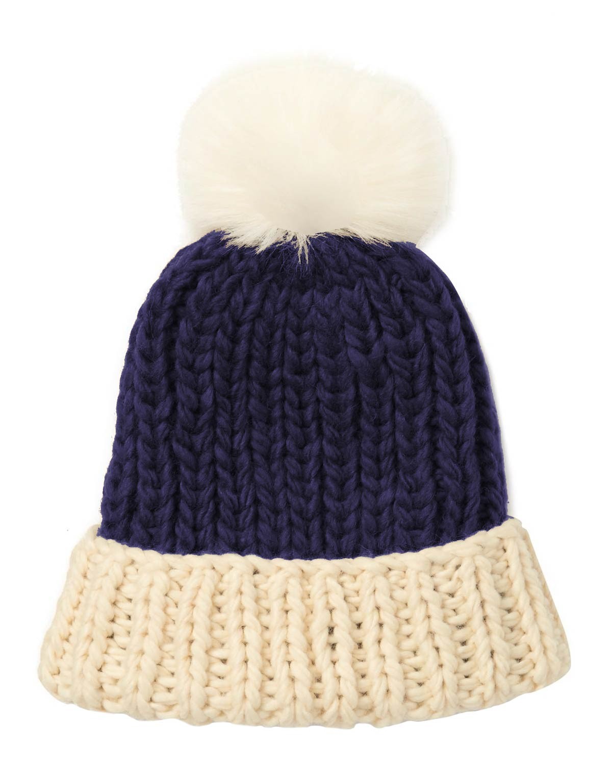 Женская шапочка ручной работы из плотной вязки Kyi Kyi темно-синего цвета и цвета слоновой кости