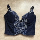 Felina 32D Navy Blue Longline Underwire Bra Floral Lace Hook & Eye Adjustable — photo 1