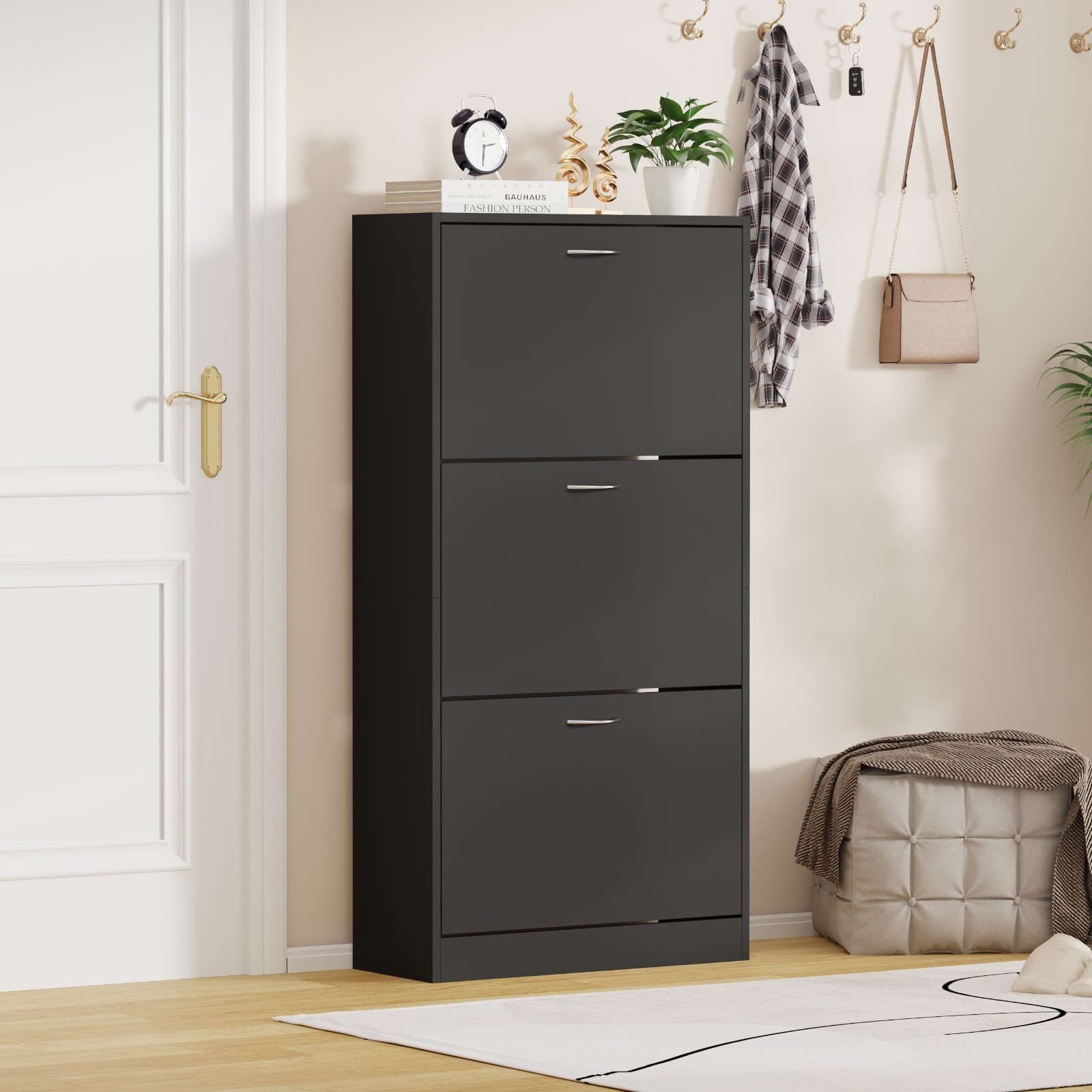 3 Drawer Shoe Cabinet Cupboard Storage Footwear Stand Wooden Rack Unit Grey