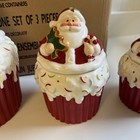 Home Interiors Christmas Santa Cupcake Set of 3 Canisters Cookie Jars Ceramic — photo 3