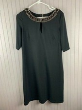 Vince Camuto Size 12 Womens Black Dress Embellished Round Neck 1/3 Sleeve