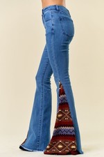 Boho Hippie Western Flared Jeans Vintage Denim Aztec Bell Bottom Pants S