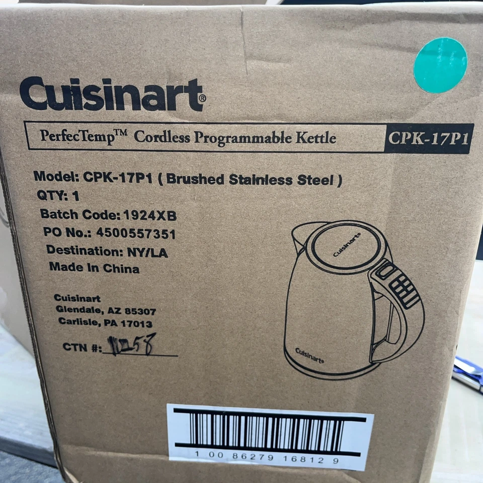 Nuevo Hervidor Eléctrico Inalámbrico Cuisinart Perfectemp 1.7L CPK-17P1 Acero Inoxidable Foto 3 de 4