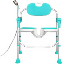 Foldable Shower Chair with Arms and Backrests, 3D U-shaped seat, Adjustable Heig