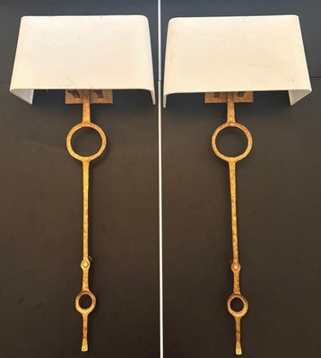 Pair of 2 Visual Comfort Brass Gold Wall Sconces w Shades - 31''