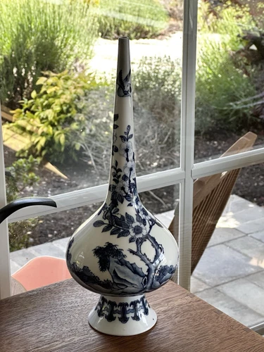 Vintage Japanese Blue White Tall Neck Vase