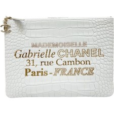 Chanel Crocodile Embossed Leather Clutch Bag Women White One Size