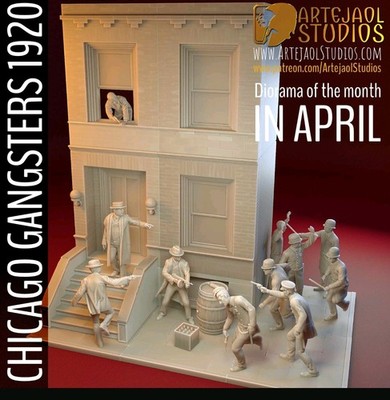 Chicago Gangsters 20er Jahre - Diorama Maßstab 1:16 unbemalte 3D gedruckte Figuren