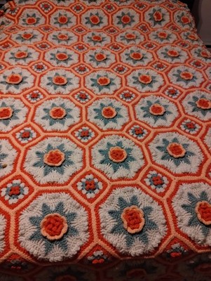 Vintage Granny 3D Rose Square Crochet Afghan Blanket Handmade Flowers 88'' x 100''