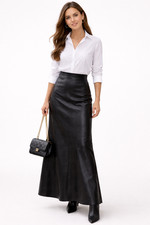 Luxury Genuine black leather lambskin maxi skirt
