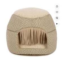 SmartyKat Fringed Honeycomb One Size Convertible Cat Bed-Cat Cave Tiger Tan NEW