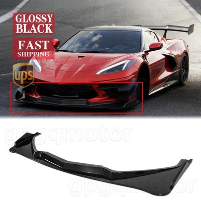 For Corvette C8 2020-2027 L Style Stage 3 Glossy Black Front Bumper Lip Spoilers