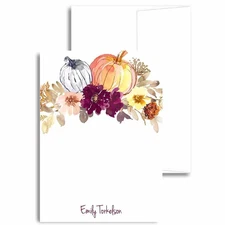 Personalized Fall Pumpkin Stationery Note Cards Gift with Name (SETS OF 20)