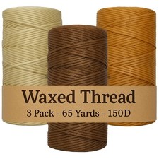 Waxed Thread 3X Wax Thread, 65 Yardx0.8mm Wax String, 150D Waxed Leather Stri...