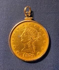 1879 $10 Liberty Head Ten Dollar Gold Eagle Coin & 14kt. Bezel/Pendant