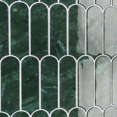 CRE8TIVE Green Self Adhesive Wall Tiles Long Fish Scale Vinyl Tile Green Marble