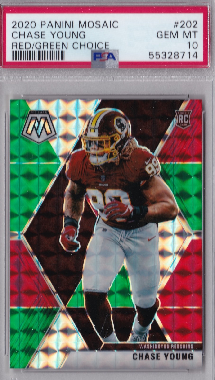 2020 Panini Mosaic Red/Green Choice Prizm #202 Chase Young Rookie PSA 10 GEM MT
