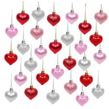 36 Pcs Valentines Day Heart Ornaments Red Pink Silver Heart Pink,red,silver