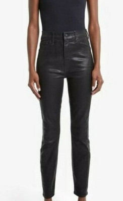 New Mother The Swooner Ankle Skinny Jeans Womens 30 Wet Paint Black Coated
