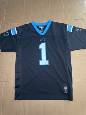 Carolina Panthers Jersey Youth Size XL Black Blue NFL Football Cam Newton #1