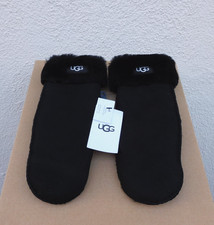 UGG BLACK SUEDE SHEEPSKIN UGG LOGO WINTER MITTENS WOMEN L/ XL NWT