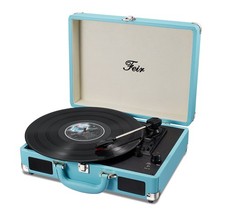 Vinyl Stereo Blue Record Player 3 Speed Portable Turntable Suitcase Built in ...