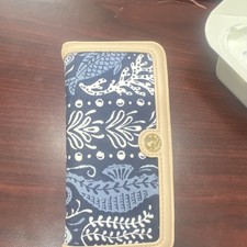 Spartina 449 Blue Floral Zip Wallet w/ Zipper Logo Credit Card Slots
