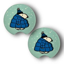 Snoopy Blue Puffy Jacket - Car Coasters - Winter time with Snoopy
