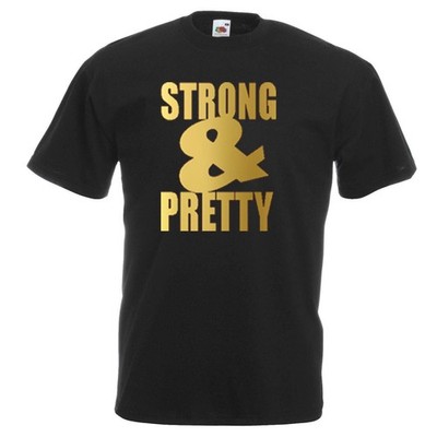 T-Shirt Erwachsene stark & hübsch Gewichtheben Fitness Workout Gym Unisex schwarz