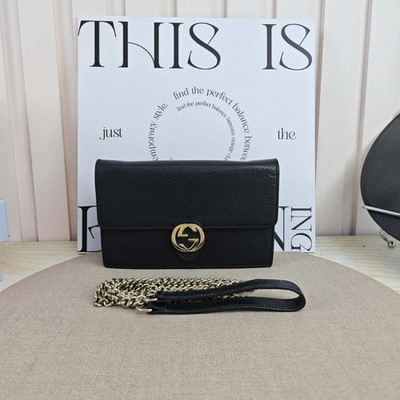 Gucci Interlocking G Chain Wallet WOC Crossbody Bag Black Leather [Duties Paid]