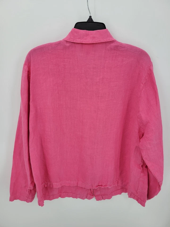 Lo último Blusa Top de Algodón para Mujer Plus 1X Lo último Blusa Rosa Lino Manga Larga con Botones Foto 2 de 4