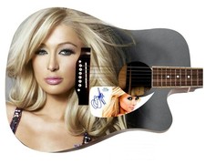 Paris Hilton Signed Custom Graphics Photo Guitar ACOA