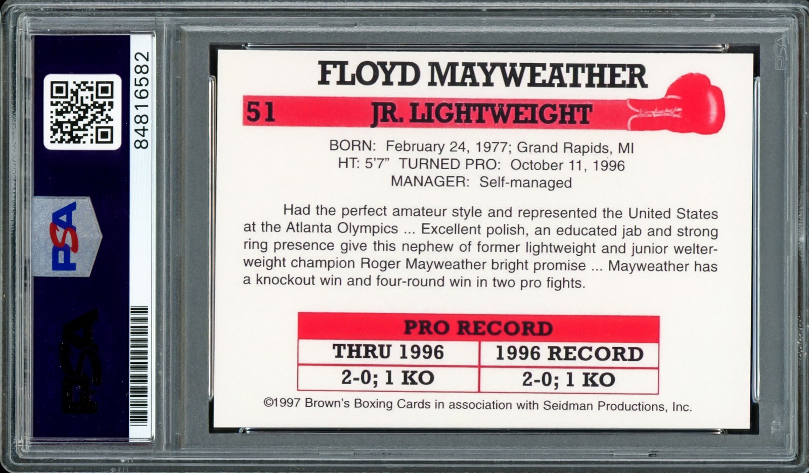 Floyd Mayweather Jr Signed 1997 Brown's Boxing Retro Reprint RC #51 PSA/DNA view 2