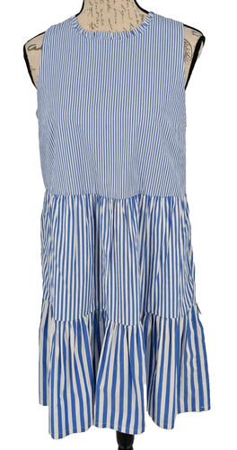 J. CREW Dress 4 Blue White Stripe Cotton Coastal Beachy Nautical