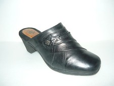 Earth Orgins Black Leather Slip-on Comfort Mule Shoes 9.5