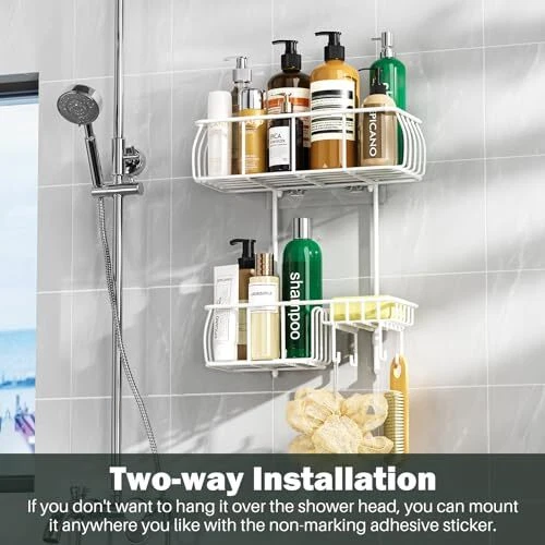 Rustproof White Overhead Hanging Shower Caddy Anti-Swing Design