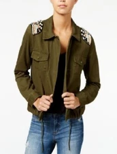 NEW One Hart Juniors' Embellished Twill Military Jacket 1W13924 XS