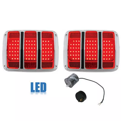 1964-1966 Ford Mustang Rear LED Tail Light Lamp Lens Assemblies Pair w/ Flasher - Picture 1 of 11