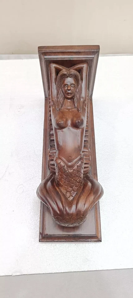Corbel Mermaid of wood Decorative Carved Wooden Corbel 1pc Wall Hanging Decor - Image 3 of 4