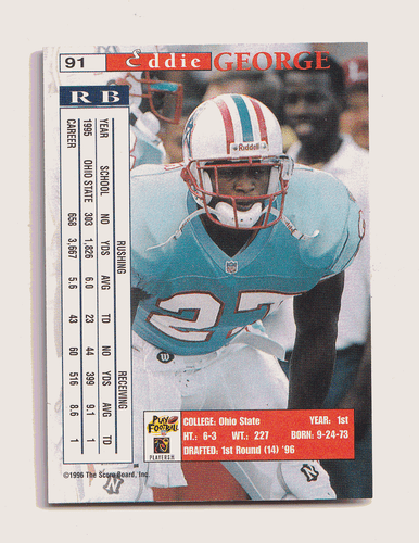 Memorabilia Eddie George #91 1996 Pro Line II novato - Imagen 2 de 2