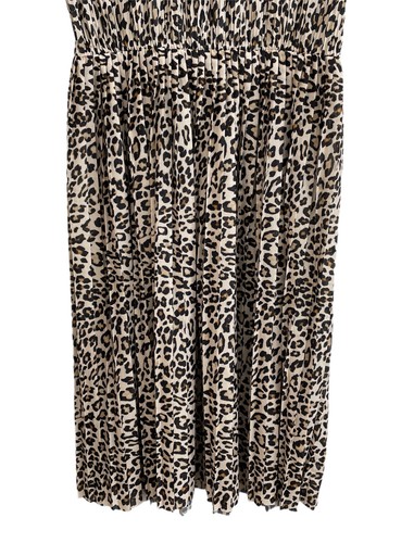 H&M Leopard Animal Print Sleeveless Pleated Midi Dress Elastic Waist M (14-16) - Picture 7 of 9