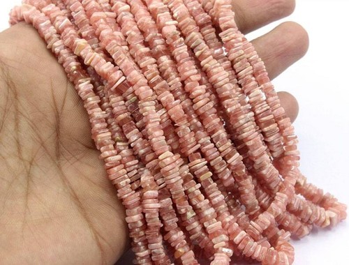 Natural Rhodochrosite Gemstone Smooth Heishi Beads Size 4-5 MM making Jewelry - Picture 3 of 4