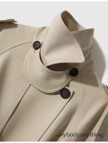 Womens Large Lapel Collar Double Breasted Jacket Belted Trench Coat Women - Imagen 20 de 28