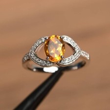 1.80Ct Oval Cut Lab-Created Yellow Citrine Engagement Ring 14K White Gold Plated