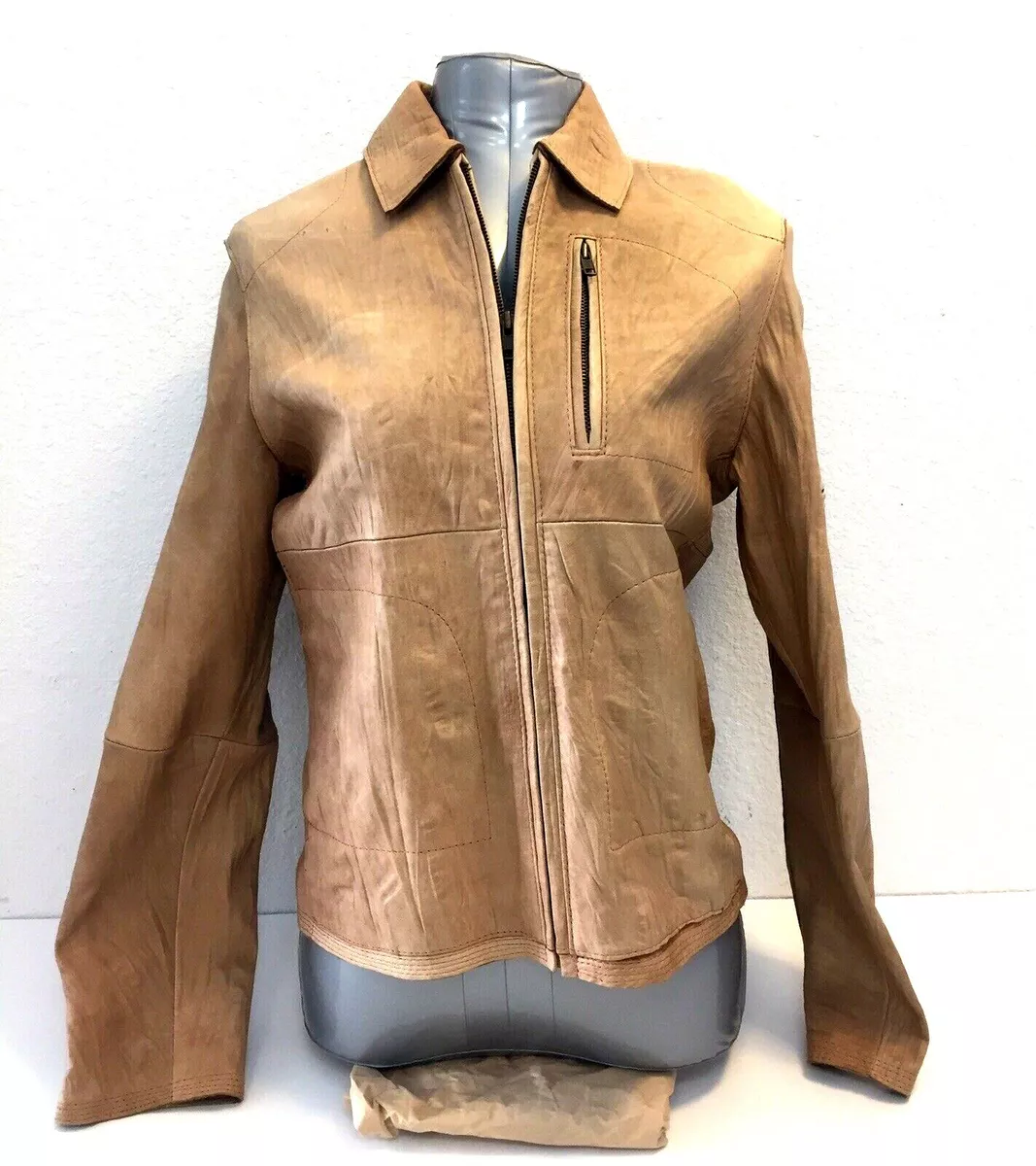 URU RECOLETA US Cueros Beige Leather Jacket Coat on Zip Size 2 Made in Argentina