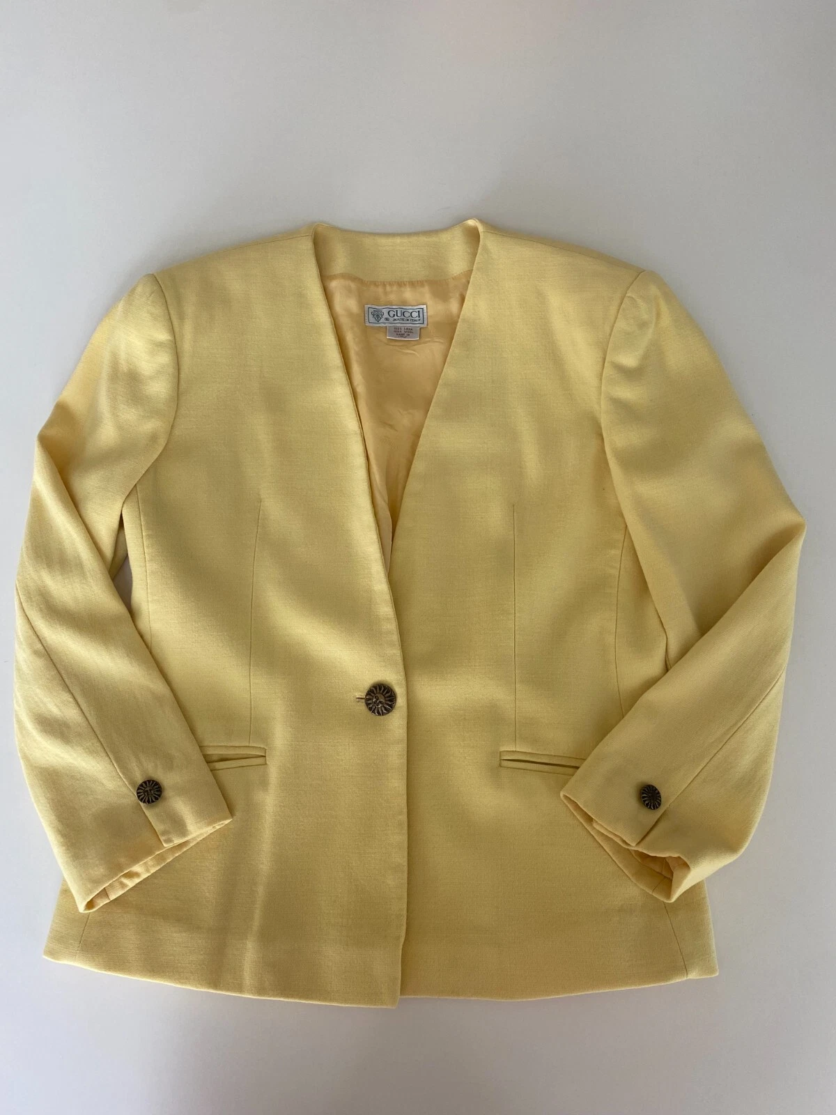 Vintage Gucci Blazer Size M (38) Yellow 100% Wool Sun Button Luxury Jacket